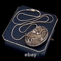 Antique Vintage Nouveau Sterling 800 Silver Filigree Coin Purse Locket Necklace