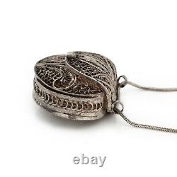 Antique Vintage Nouveau Sterling 800 Silver Filigree Coin Purse Locket Necklace