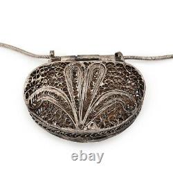 Antique Vintage Nouveau Sterling 800 Silver Filigree Coin Purse Locket Necklace