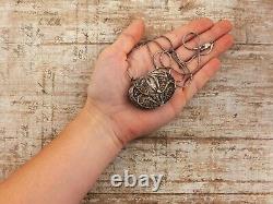 Antique Vintage Nouveau Sterling 800 Silver Filigree Coin Purse Locket Necklace