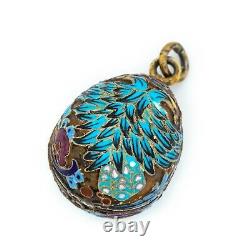 Antique Vintage Nouveau Sterling Silver Gold Russian Enamel Faberge Pendant 5.1g