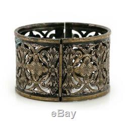 Antique Vintage Nouveau Sterling Silver Plated Jugendstil Floral HUGE Bracelet