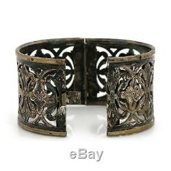 Antique Vintage Nouveau Sterling Silver Plated Jugendstil Floral HUGE Bracelet