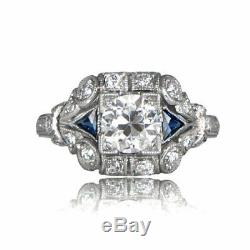 Antique Vintage Sapphire Engagement Ring 1.9Ct Round Diamond 14K White Gold Over