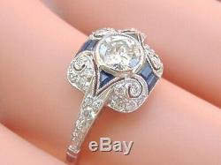 Antique Vintage Sapphire Engagement Ring 2 Ct Round Diamond 14K White Gold Over