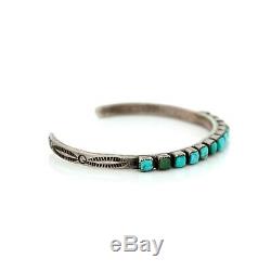 Antique Vintage Sterling Coin Silver Native Navajo Row Ajax Turquoise Bracelet