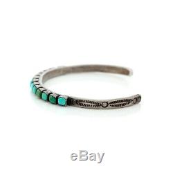 Antique Vintage Sterling Coin Silver Native Navajo Row Ajax Turquoise Bracelet