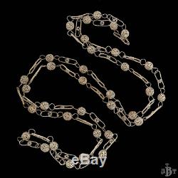 Antique Vintage Victorian Sterling Silver Filigree Rope Twist Long Bead Necklace
