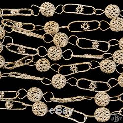 Antique Vintage Victorian Sterling Silver Filigree Rope Twist Long Bead Necklace