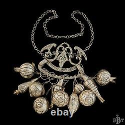 Antique Vintage Victorian Sterling Silver Ragastens Penca Balangandan Necklace