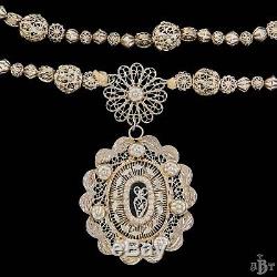 Antique Vintage Victorian Sterling Silver Rosary Reliquary Filigree Necklace