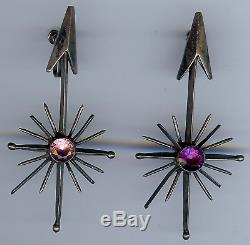 Antonio Pineda Big Vintage Mexico Sterling Amethyst Star & Arrow Dangle Earrings