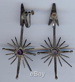 Antonio Pineda Big Vintage Mexico Sterling Amethyst Star & Arrow Dangle Earrings