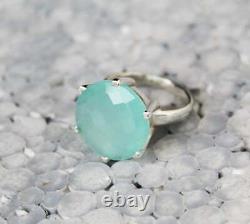 Aqua Chalcedony Gemstone Ring, Handmade Ring, 925Sterling Silver Ring, Gift For Her