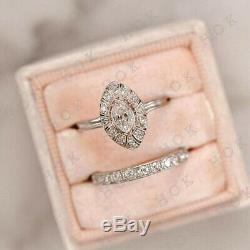 Art Deco 1 Ct Diamond Vintage Bridal Set Engagement Ring 14k White Gold Finish