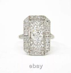 Art Deco 14k White Gold Over Rectangular Elongated Ring 2 Ct Lab Created Diamond