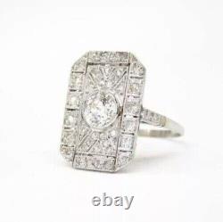 Art Deco 14k White Gold Over Rectangular Elongated Ring 2 Ct Lab Created Diamond