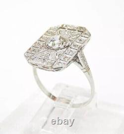 Art Deco 14k White Gold Over Rectangular Elongated Ring 2 Ct Lab Created Diamond