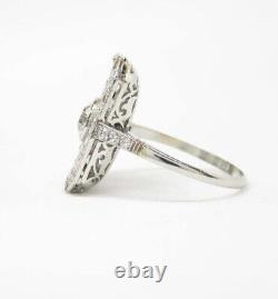 Art Deco 14k White Gold Over Rectangular Elongated Ring 2 Ct Lab Created Diamond