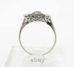 Art Deco 14k White Gold Over Rectangular Elongated Ring 2 Ct Lab Created Diamond