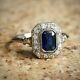 Art Deco 2.75 Carat Blue Sapphire Emerald Cut Vintage 925 Silver Wedding Ring