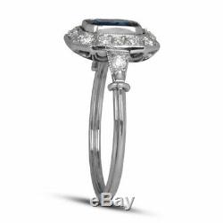 Art Deco 2.75 Carat Blue Sapphire Emerald Cut Vintage 925 Silver Wedding Ring