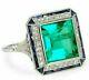 Art Deco 2.90 Ct Emerald Green Diamond Vintage Style Ring 14k White Gold Finish