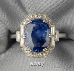 Art Deco 3.20ct Blue Oval Cut Diamond 925 Silver Engagement Vintage Antique Ring