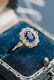 Art Deco 3.5ct Blue Oval Cut Sapphire 925 Silver Engagement Vintage Antique Ring