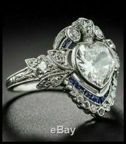 Art Deco 4.00 CT Heart Cut Diamond Vintage Engagement Ring 14K White Gold Finish