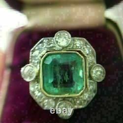 Art Deco 5.00Ct Green Emerald Antique Vintage Engagement Wedding Ring 925 Silver