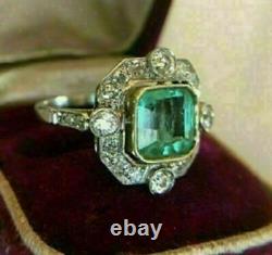 Art Deco 5.00Ct Green Emerald Antique Vintage Engagement Wedding Ring 925 Silver