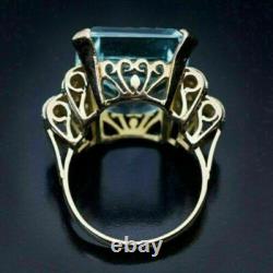 Art Deco 7.20 Ct Emerald Cut Aquamarine Vintage Wedding Ring 14K Yellow Gold FN
