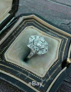 Art Deco Antique Engagement Wedding Ring 2Ct Diamond Vintage 14k White Gold Over