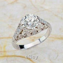 Art Deco Engagement Wedding Ring Vintage Ring 2.2 Ct Round Diamond 14K Gold Over