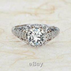 Art Deco Engagement Wedding Ring Vintage Ring 2.2 Ct Round Diamond 14K Gold Over