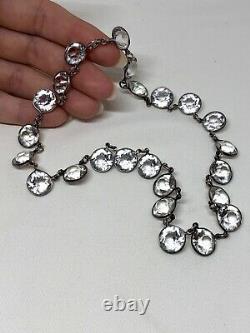 Art Deco Riviere Sterling Silver Necklace Paste Rhinestone Crystal Stone Vintage
