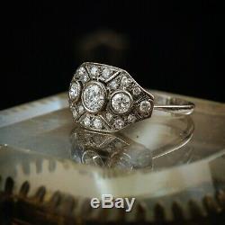 Art Deco Style Round Diamond Vintage Cluster Engagement Ring 14k White Gold Over