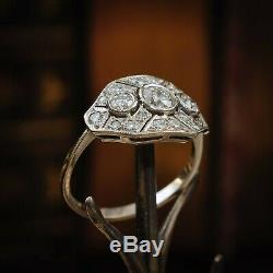 Art Deco Style Round Diamond Vintage Cluster Engagement Ring 14k White Gold Over