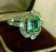 Art Deco Vintage 3.80 Ct Green Emerald Antique Anniversary Wedding Silver Ring