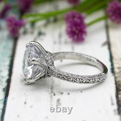 Art Deco Vintage 7ct Moissanite Promise Ring Round Solitaire 14k White Gold Over