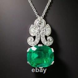 Art Deco Vintage 8 Ct Emerald & Diamond Pendant Necklace In 925 Sterling Silver