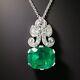 Art Deco Vintage 8 Ct Emerald & Diamond Pendant Necklace In 925 Sterling Silver