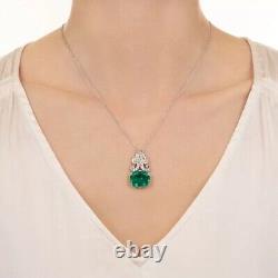 Art Deco Vintage 8 Ct Emerald & Diamond Pendant Necklace In 925 Sterling Silver