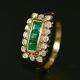 Art Deco Vintage Asscher Cut Green Emerald Created Wedding 925 Silver Ring