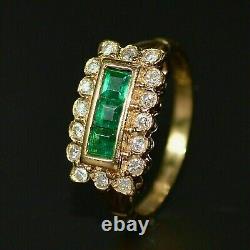 Art Deco Vintage Asscher Cut Green Emerald Created Wedding 925 Silver Ring