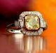 Art Deco Vintage Engagement Wedding Ring 2 Ct Yellow Diamond 14k White Gold Over