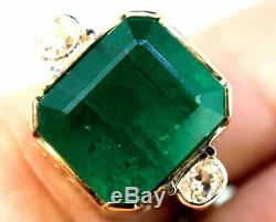 Art Deco Vintage Green 8.25 ct Emerald Sapphire Green Antique Wedding Ring HK-2