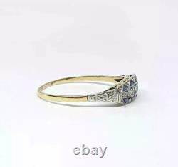 Art Deco Vintage Style Lab-Created Diamond Sapphire 14k Gold FN Engagement Ring