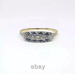 Art Deco Vintage Style Lab-Created Diamond Sapphire 14k Gold FN Engagement Ring